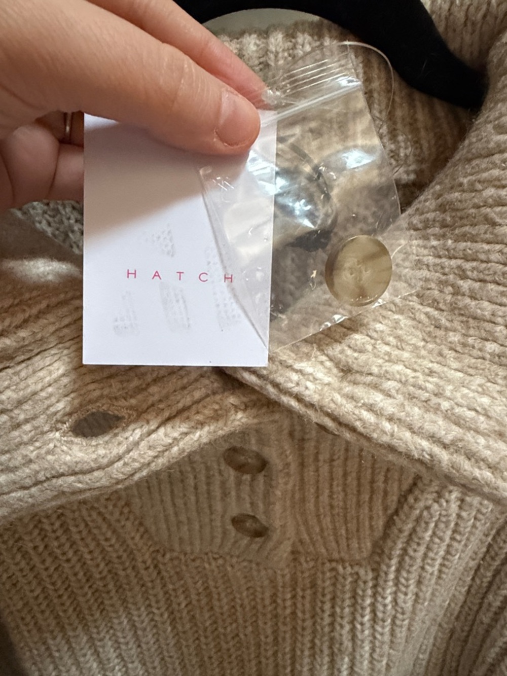 Maternity High-Neck Button Sweater - Oatmeal - Picture 3 of 7
